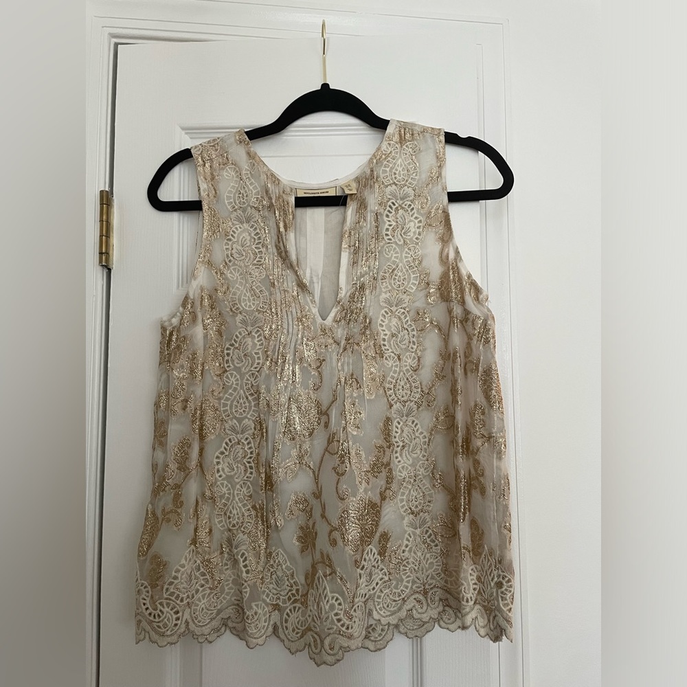 NWT Moulinette Soeurs Vetements by Anthropologie Gold Lace Shirt